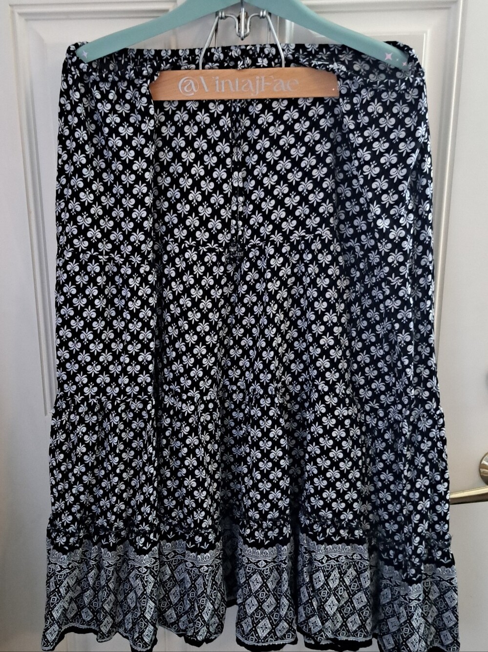 WHITE STAG Black and White Maxi Skirt with Border Print
